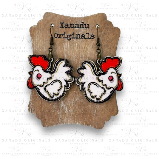Whimsical White Chicken Earrings