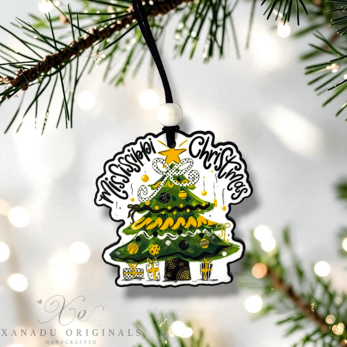 Southern Eagles Mississippi Christmas Tree Wood Ornament - Whimsical Gameday Gift
