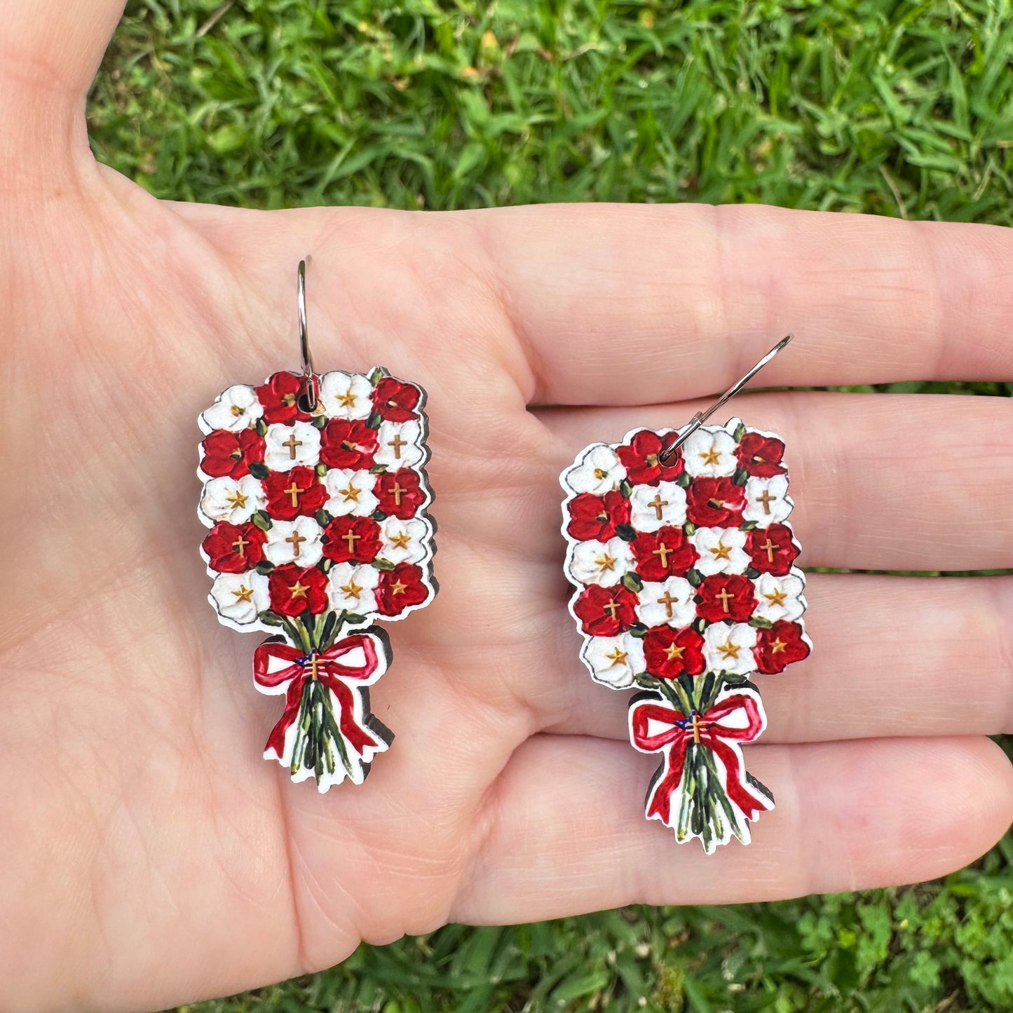 Poppies Floral Bouquet Dangle Earrings