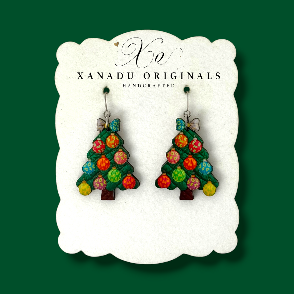 Patchwork Christmas Tree Earrings