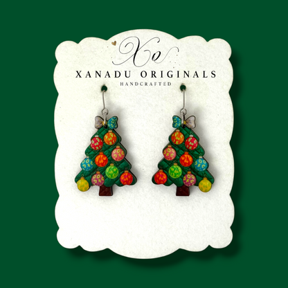 Patchwork Christmas Tree Earrings