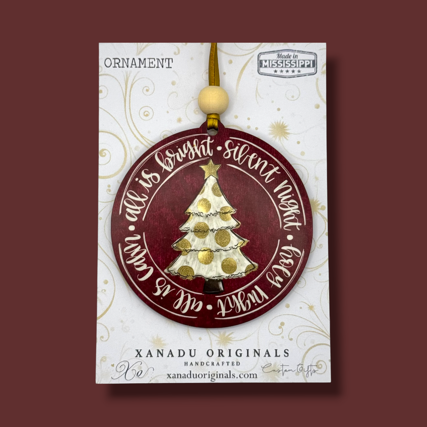 Silent Night White Christmas Tree Wooden Ornament in 3 Colors