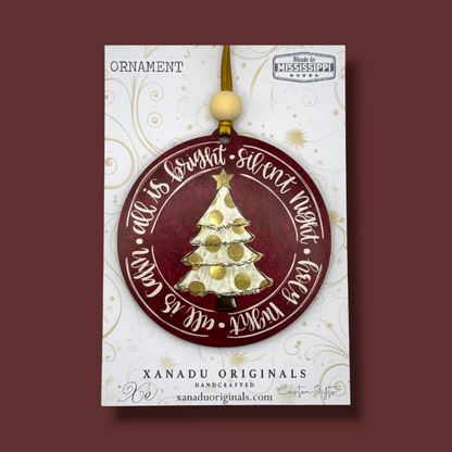 Silent Night White Christmas Tree Wooden Ornament in 3 Colors