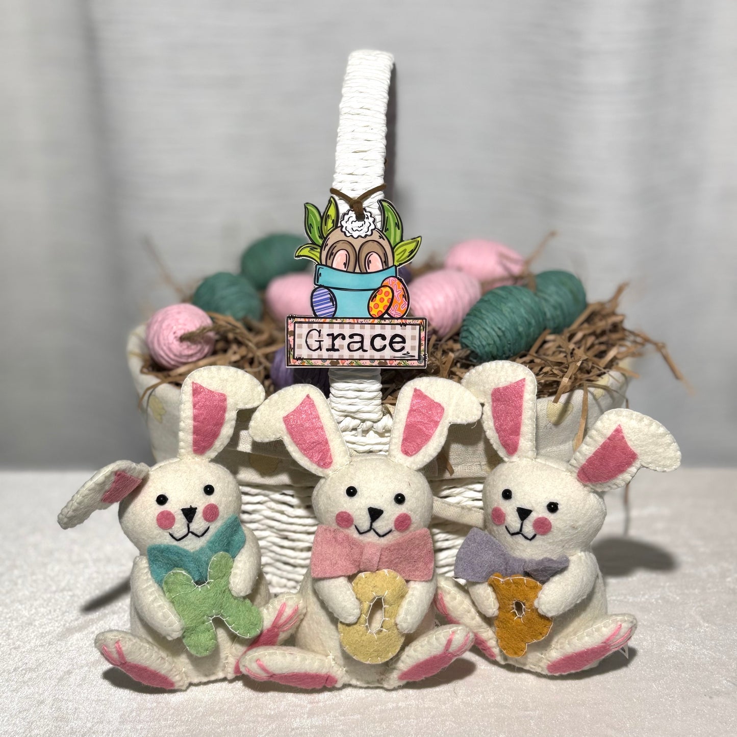 Girl Bunny In Pot Personalized  Easter Basket Tag