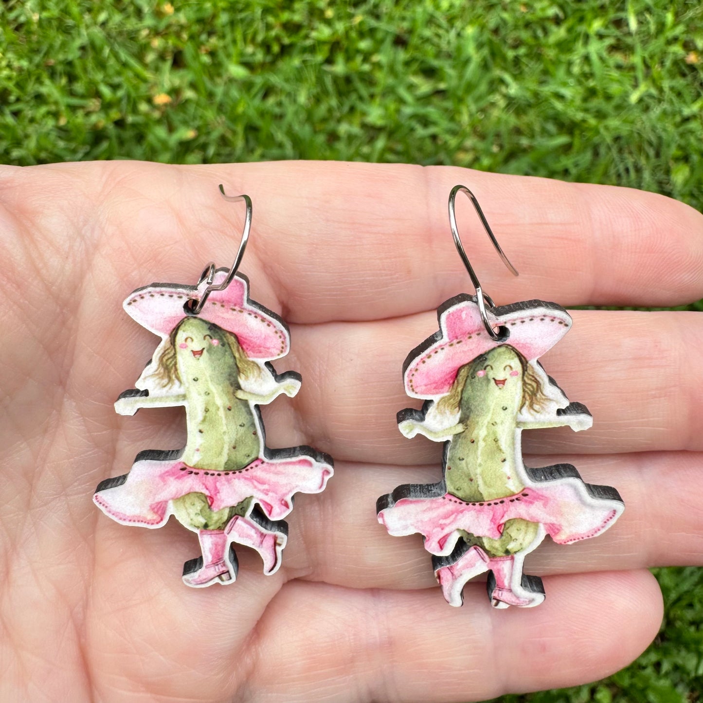 Dancing Cowgirl Pickle Earrings