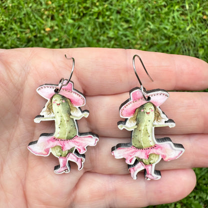 Dancing Cowgirl Pickle Earrings