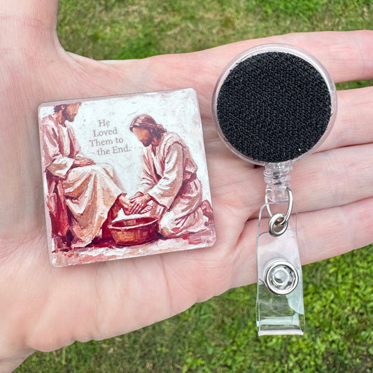 Foot Washing Interchangeable Badge Button with Reel Option