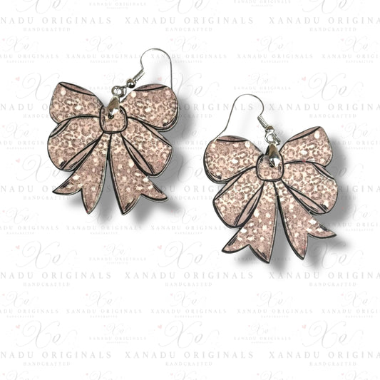 Gold Glitter School Spirit Bow Earring