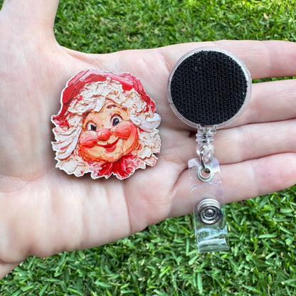 Hand Painted Mrs. Clause Interchangeable Badge Button with Reel Option