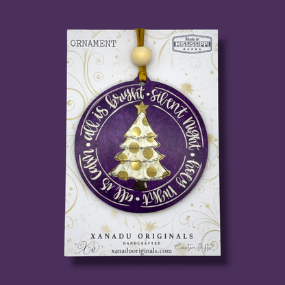 Silent Night White Christmas Tree Wooden Ornament in 3 Colors