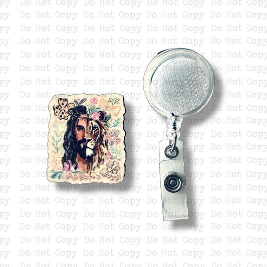 Jesus Lion Interchangeable Badge Button with Reel Option