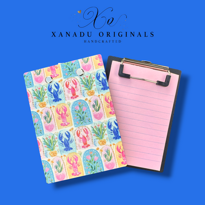 Whimsical Lobster or Crawfish Botanical Mini Clipboard Notepad Holder