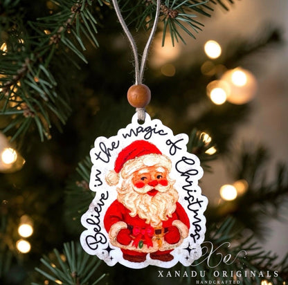 Believe in the Magic of Christmas Vintage Santa Claus Typography Ornament
