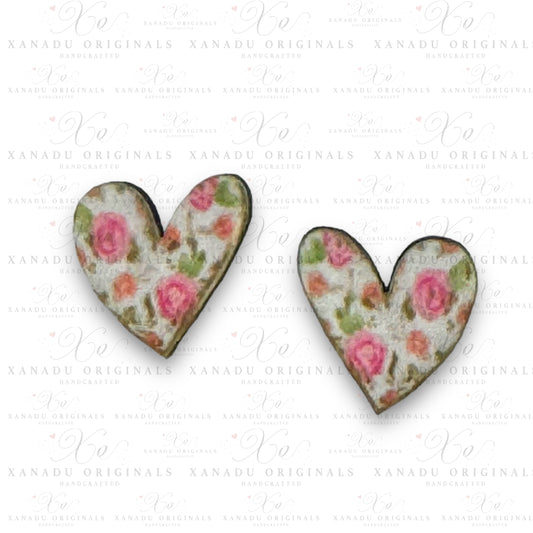 STUD Pink Floral Rose Heart With Post