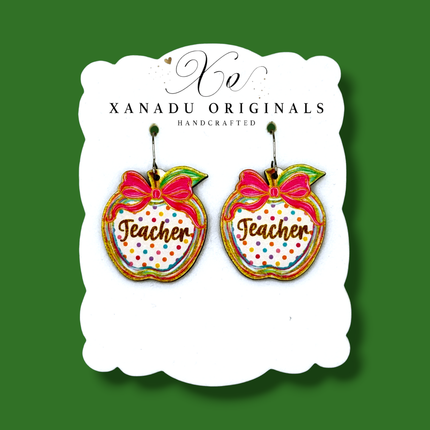 Teacher Polka Dot Apple Dangle Earrings