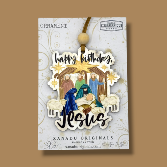 Happy Birthday Jesus Nativity Ornament - Christian Christmas Tree Decoration