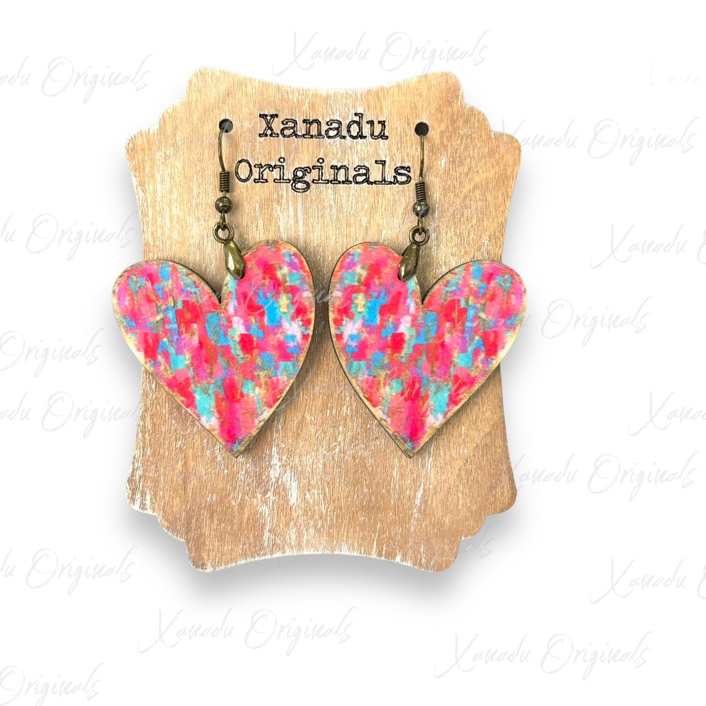 Gold Foil Painted Pink Heart Earrings