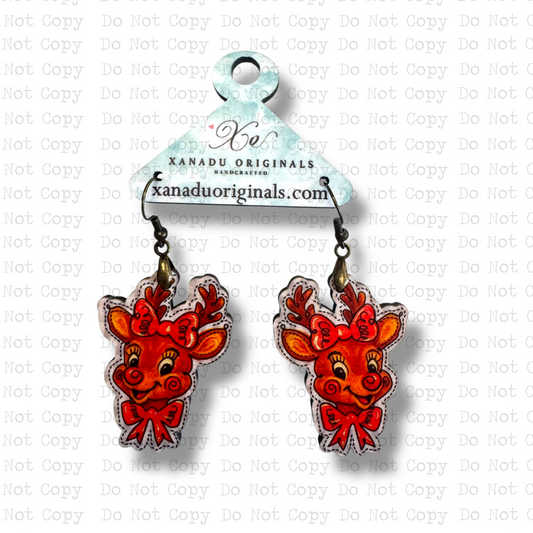 Vintage Bow Reindeer Earrings