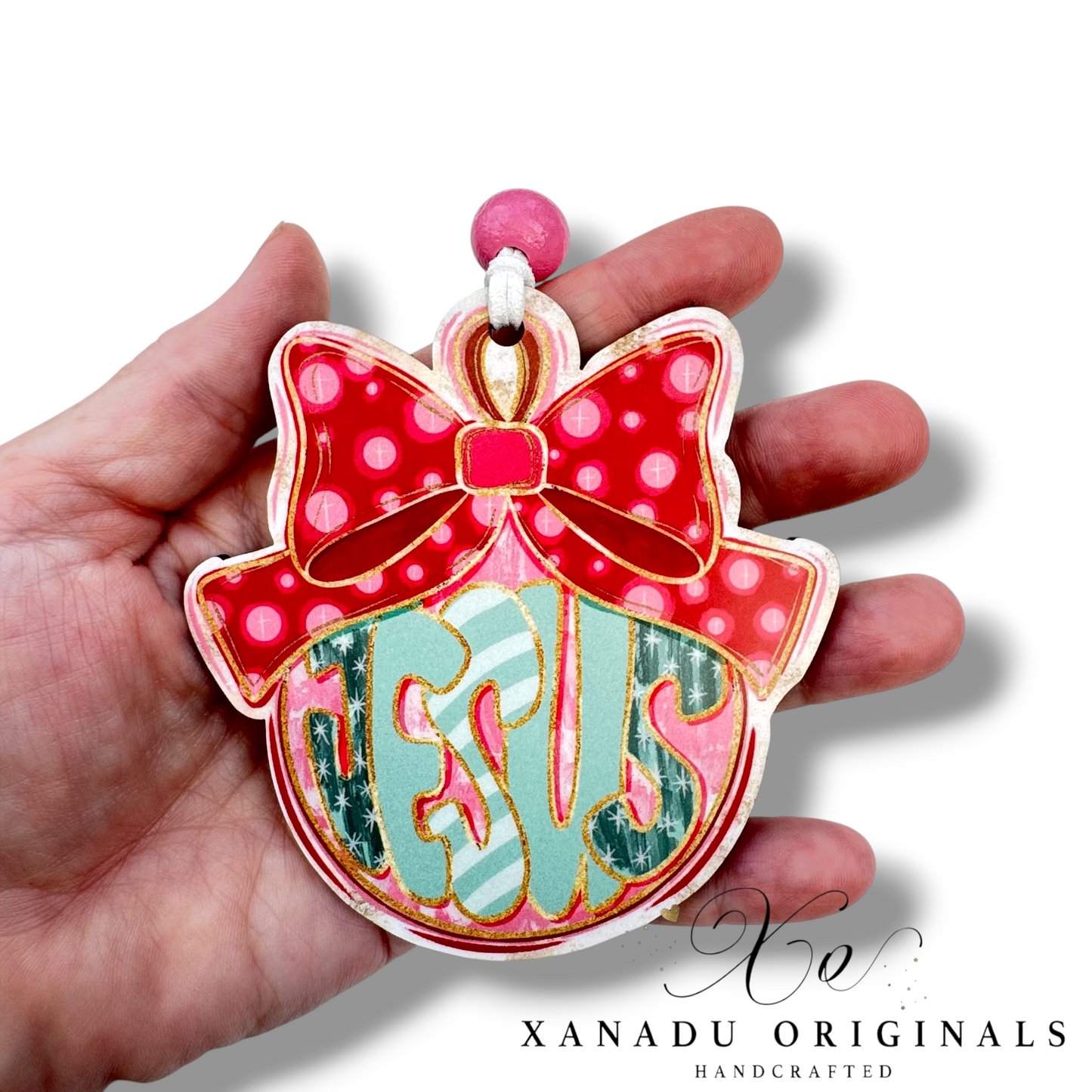 Jesus Bubble Letter Bauble Christmas Ornament, Traditional Holiday Tree Decor, Christian Faith Keepsake