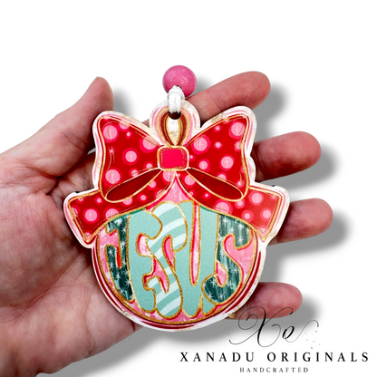 Jesus Bubble Letter Bauble Christmas Ornament, Traditional Holiday Tree Decor, Christian Faith Keepsake