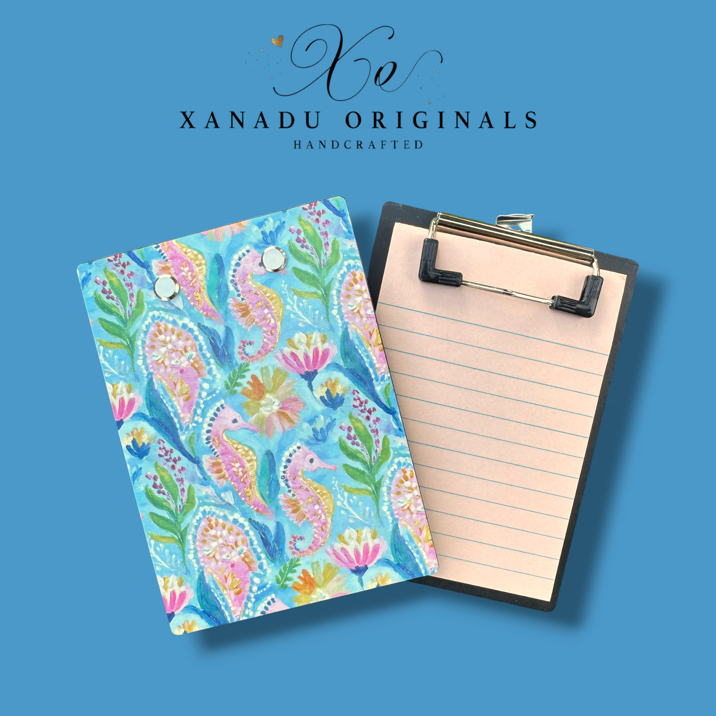 Vibrant Pink Seahorse Mini Clipboard Notepad Holder
