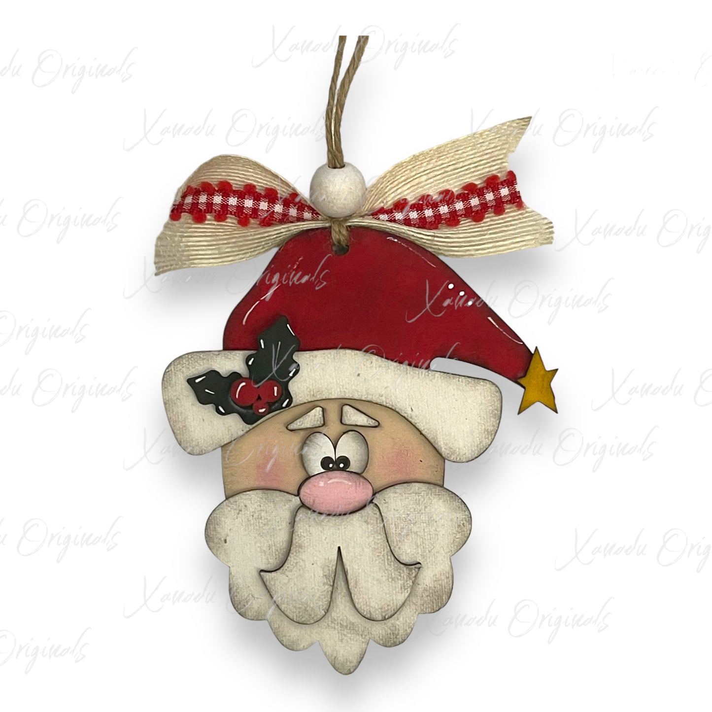 Whimsical Red Hat Santa Ornament