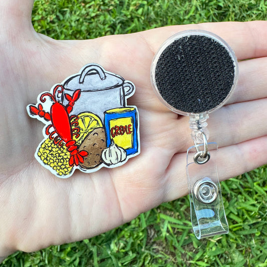 Crawfish Boil Interchangeable Badge Button with Reel Option