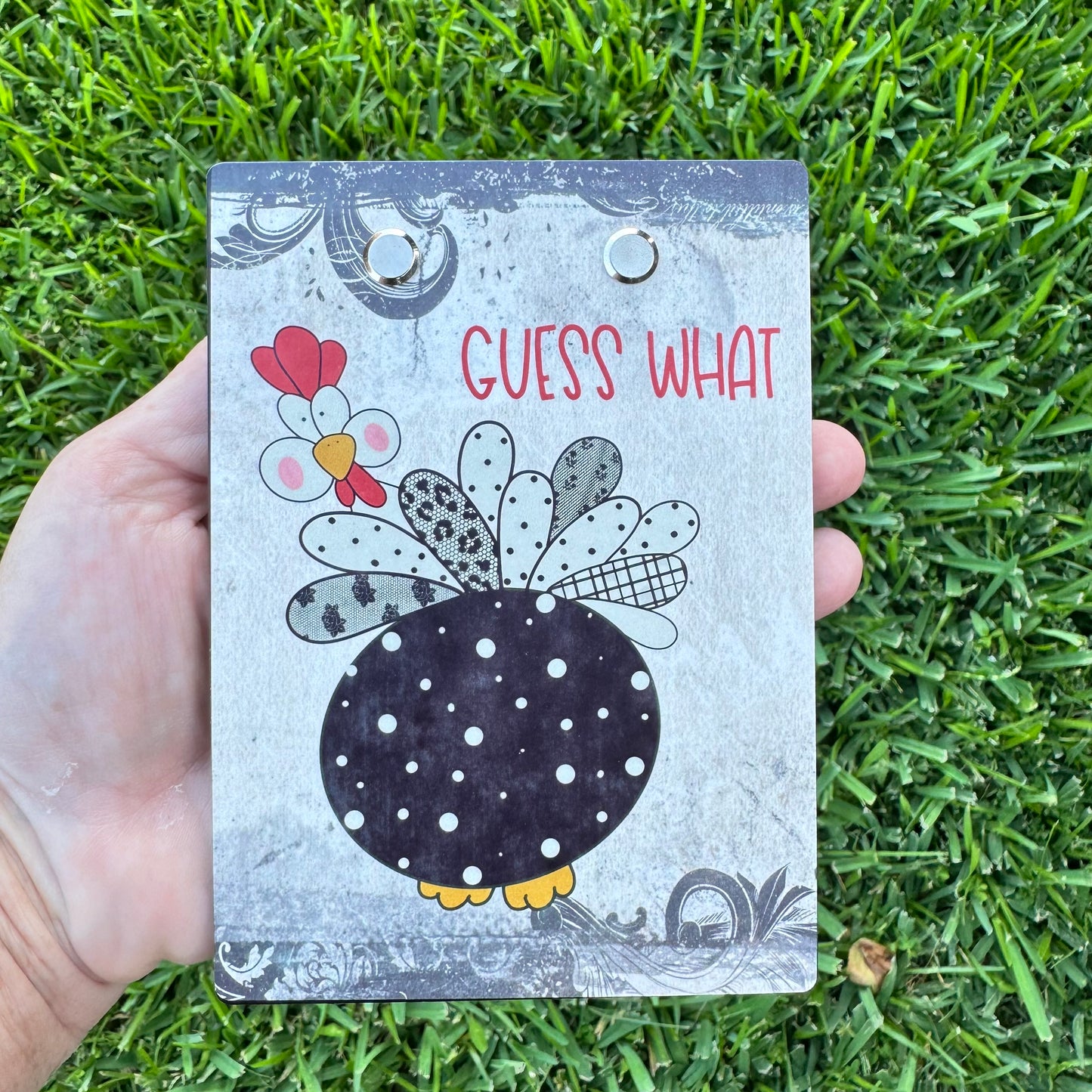 "Guess What" Chicken Mini Clipboard Notepad Holder