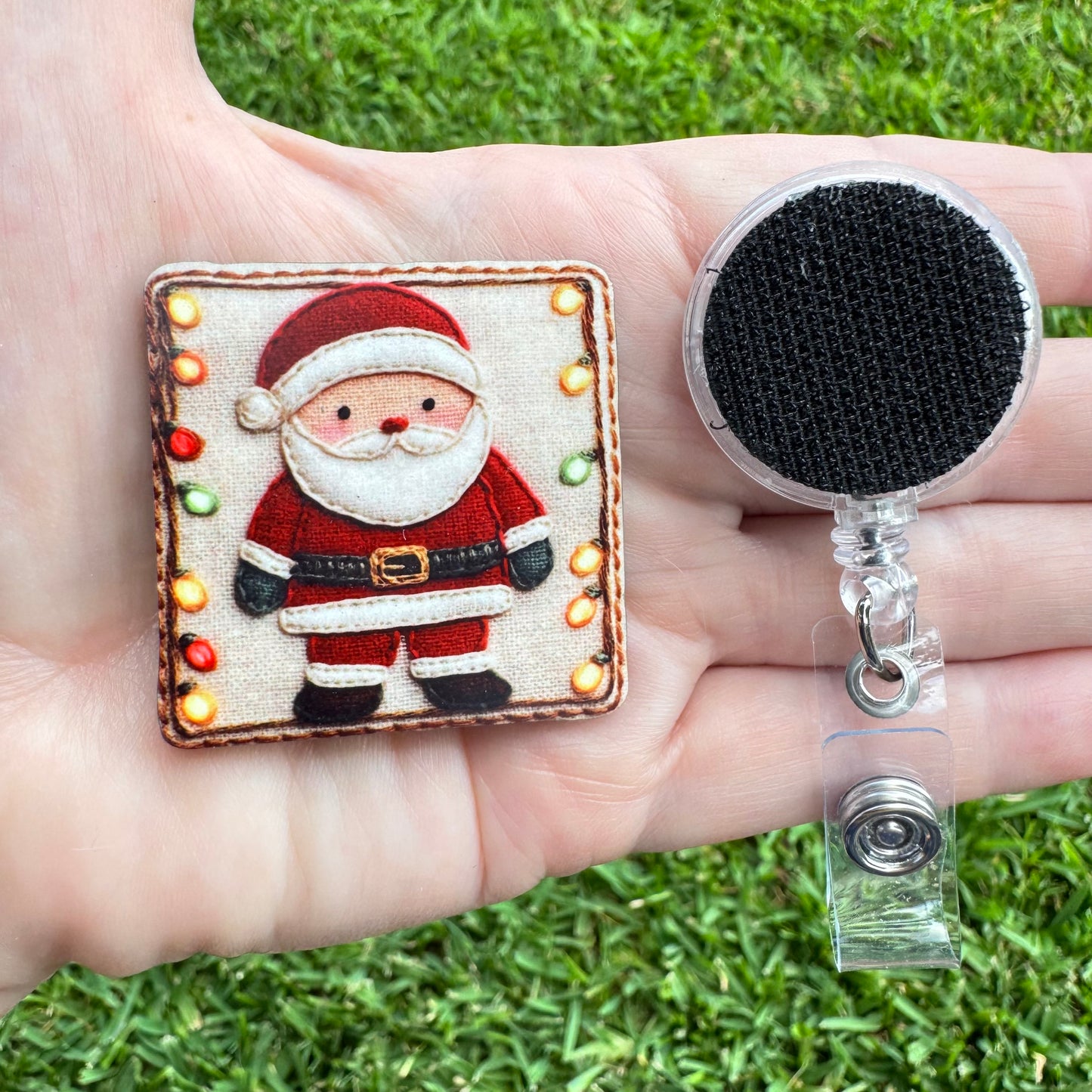 Santa Tapestry Interchangeable Badge Button with Reel Option