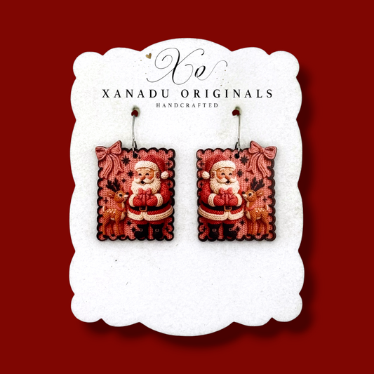 Santa and Reindeer Yarn Earrings