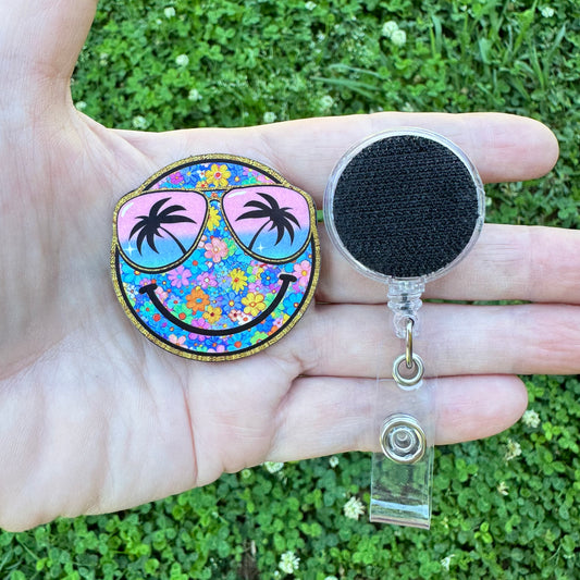 Tropical Smiley Flower Interchangeable Badge Button with Reel Option