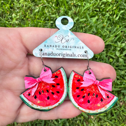 Pink Bow Watermelon Earrings