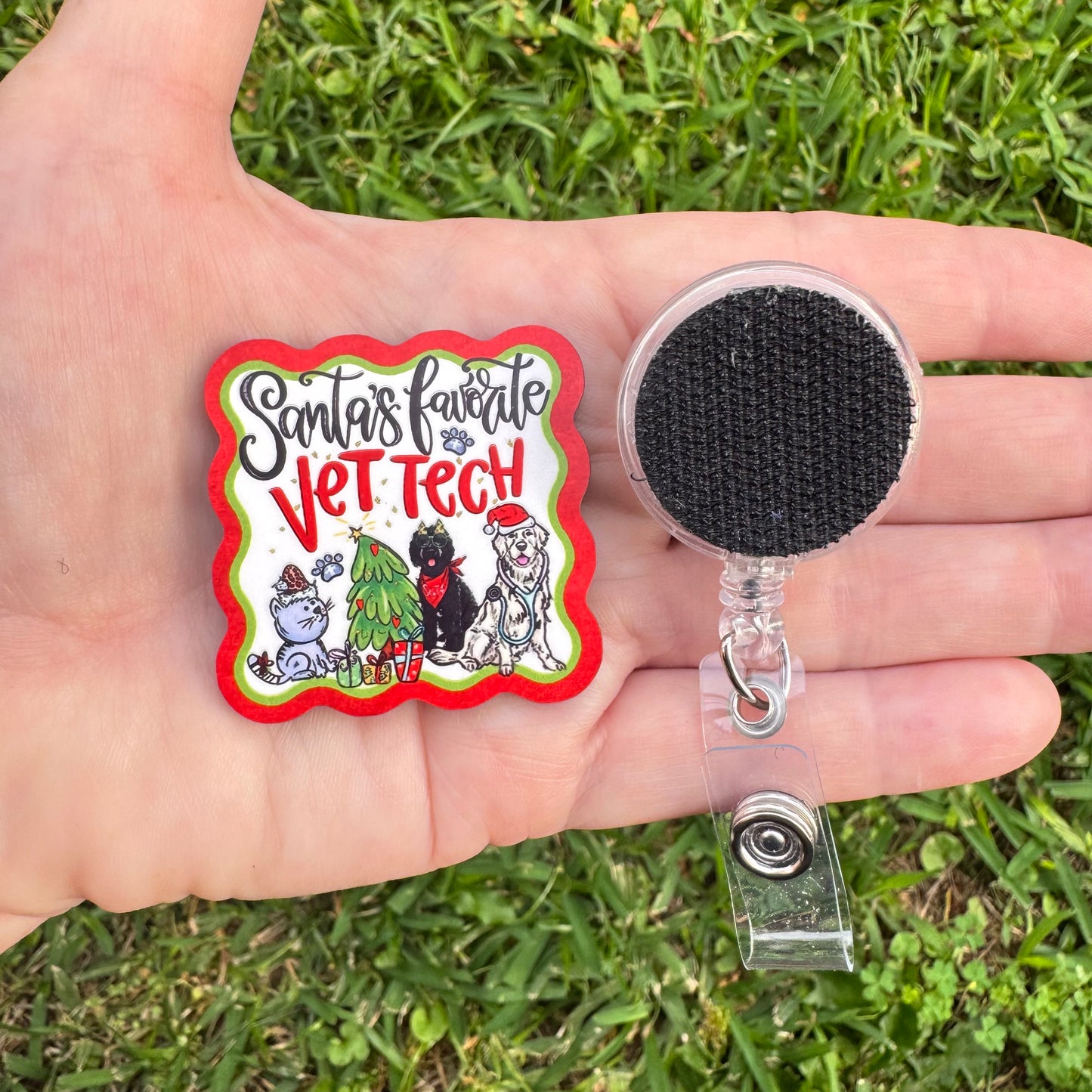 Santa's Favorite Vet Tech Interchangeable Badge Button with Reel Option