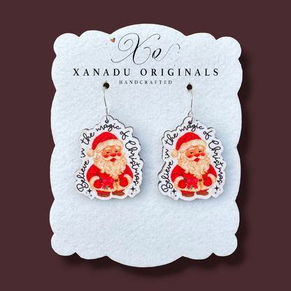 Believe in the Magic of Christmas Vintage Santa Claus Typography Earrings