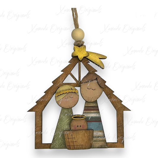 Primitive Manger Scene Ornament