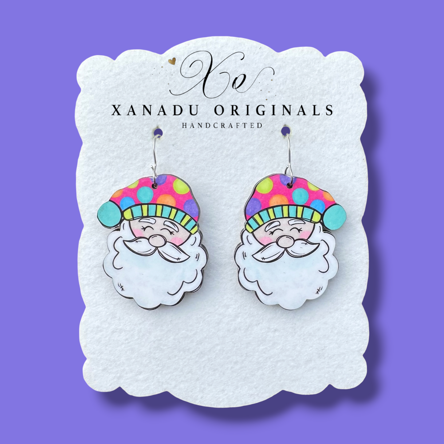 PInk Polka-dot Hat Santa Earrings