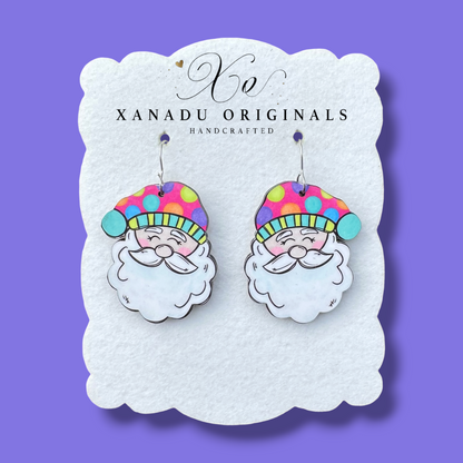 PInk Polka-dot Hat Santa Earrings