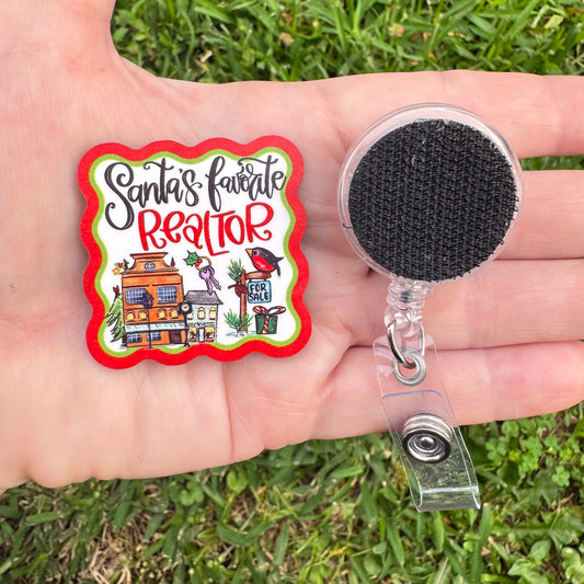 Santa's Favorite Realtor Interchangeable Badge Button with Reel Option