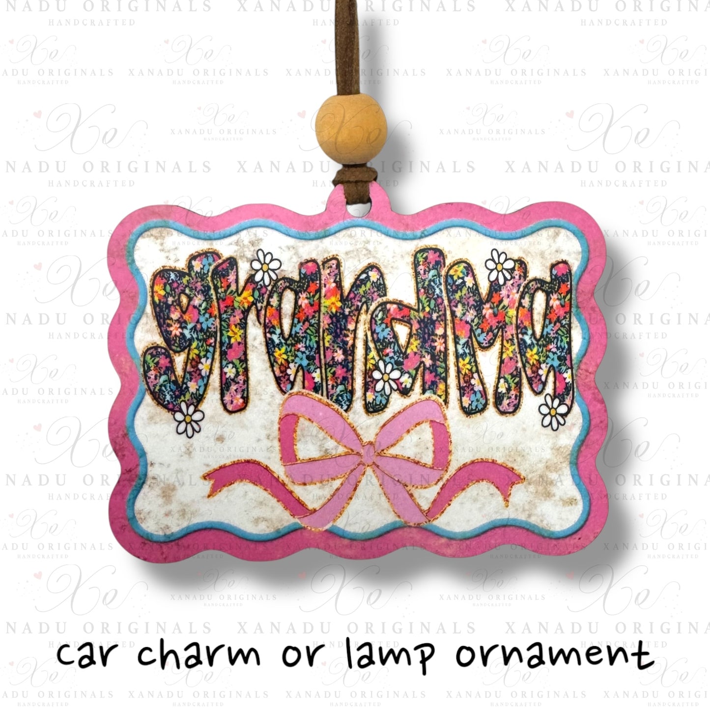 Grandma Floral MDF Car Charm