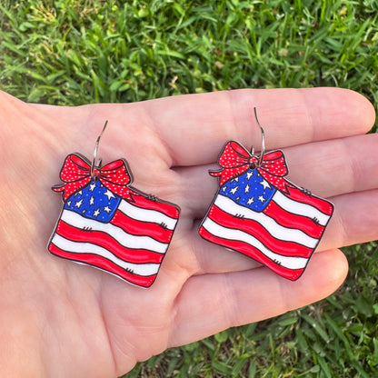 Patriotic Bow Flag Earrings