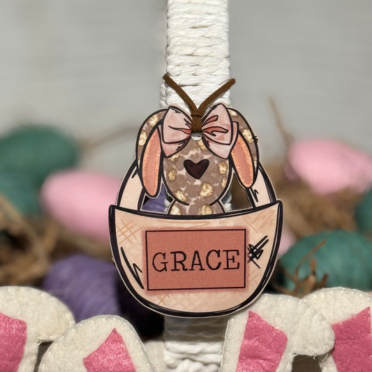 Girl Bunny In Basket Personalized Easter Basket Tag