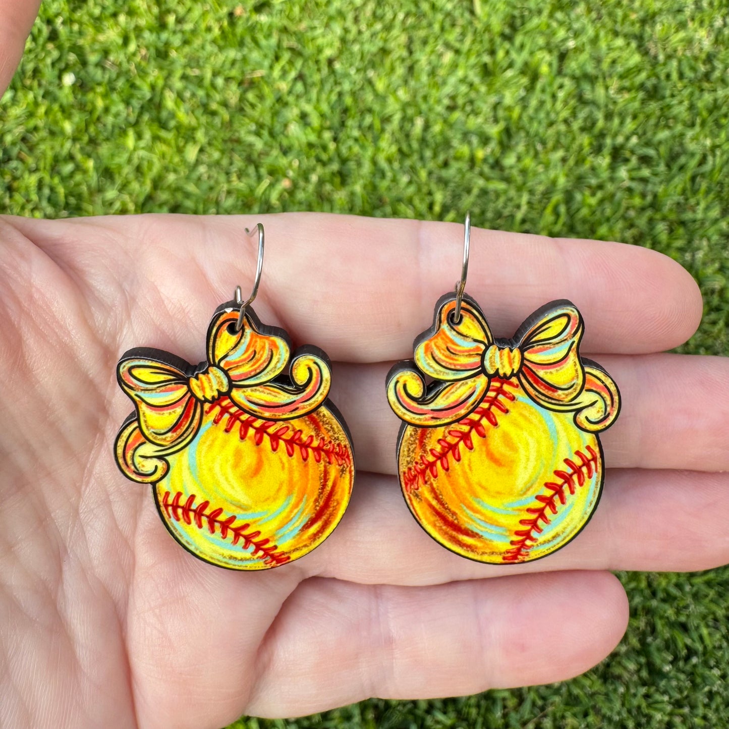 Softball Coquette Bow Earring
