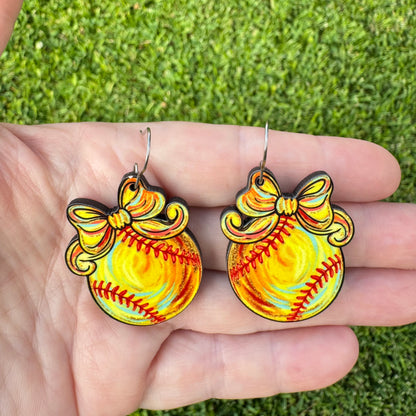 Softball Coquette Bow Earring