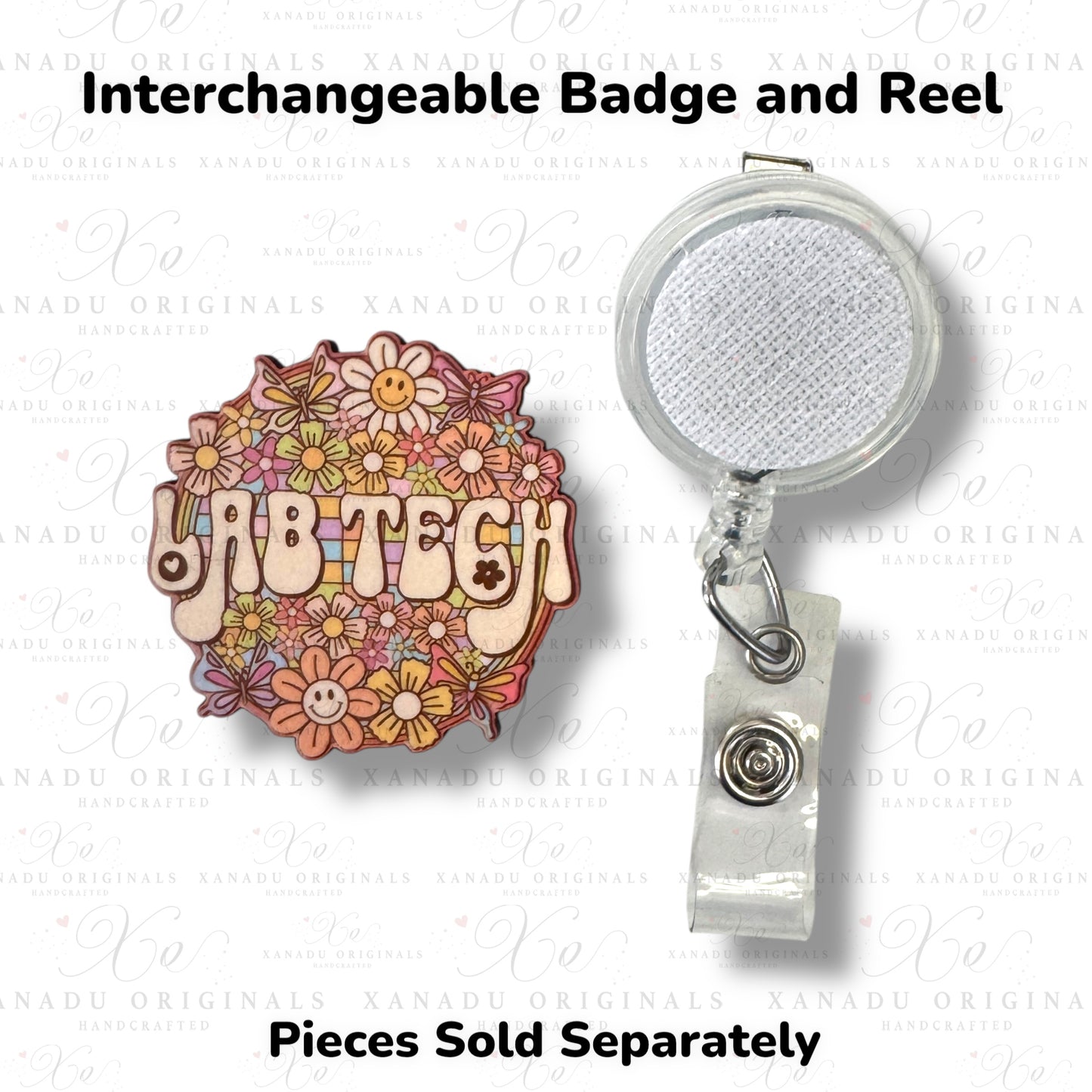 Lab Tech Retro Floral Interchangeable Badge Button with Reel Option
