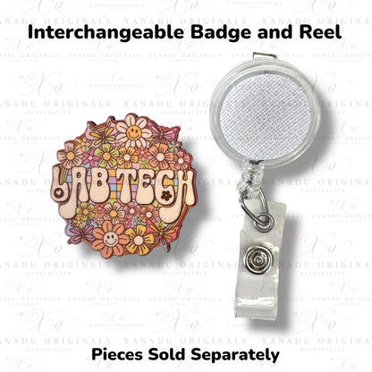 Lab Tech Retro Floral Interchangeable Badge Button with Reel Option