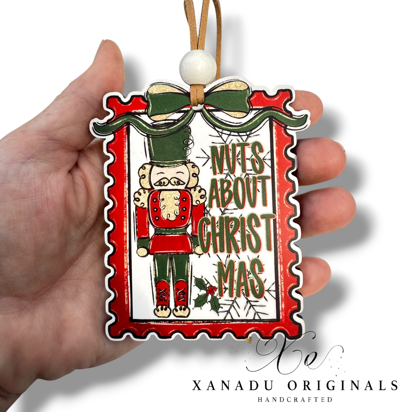 Nuts About Christmas Nutcracker Ornament - Funny Vintage Postage Stamp Holiday Tree Decoration