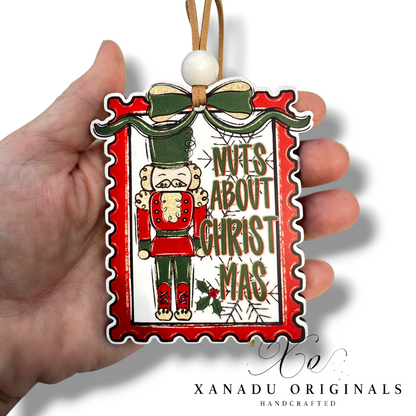 Nuts About Christmas Nutcracker Ornament - Funny Vintage Postage Stamp Holiday Tree Decoration