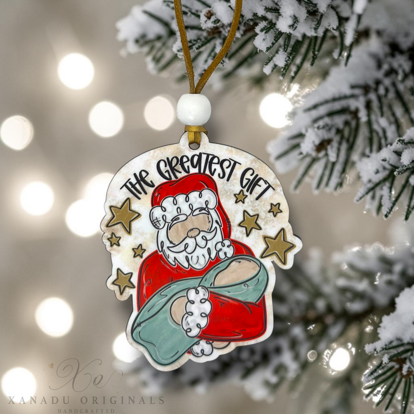 The Greatest Gift Santa Cradling Baby Jesus Ornament - Christian Nativity Tree Decoration
