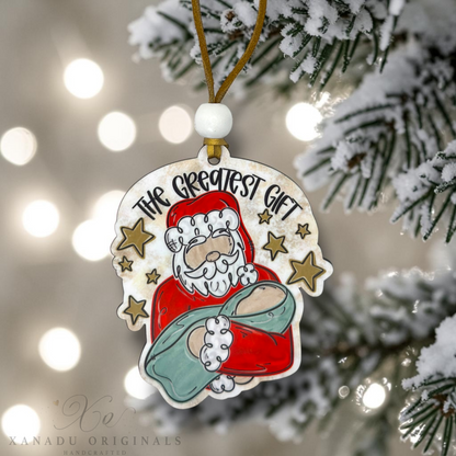 The Greatest Gift Santa Cradling Baby Jesus Ornament - Christian Nativity Tree Decoration