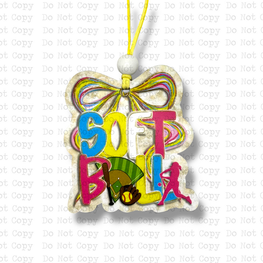 Softball Coquette Watercolor Car Charm